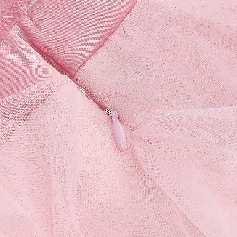 Pink Tulle Ruffle Asymmetrical Gown H6764