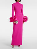 Pink Turtleneck Puff Sleeve Maxi Dress H6999