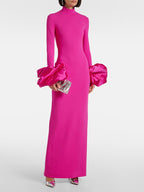 Pink Turtleneck Puff Sleeve Maxi Dress H6999