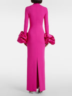 Pink Turtleneck Puff Sleeve Maxi Dress H6999