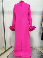 Pink Turtleneck Puff Sleeve Maxi Dress H6999