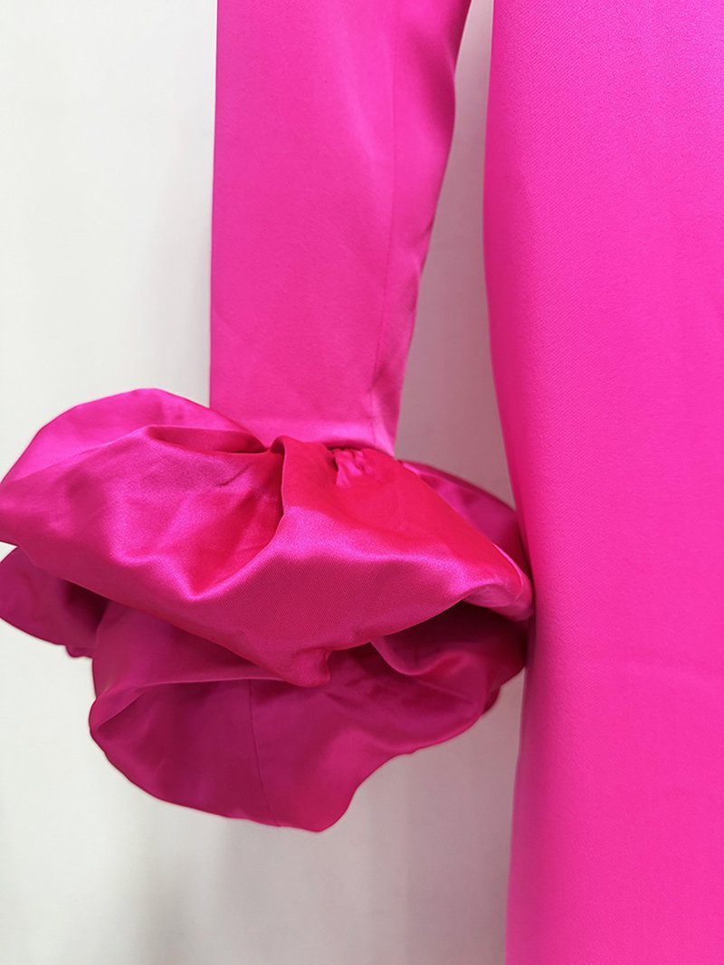 Pink Turtleneck Puff Sleeve Maxi Dress H6999