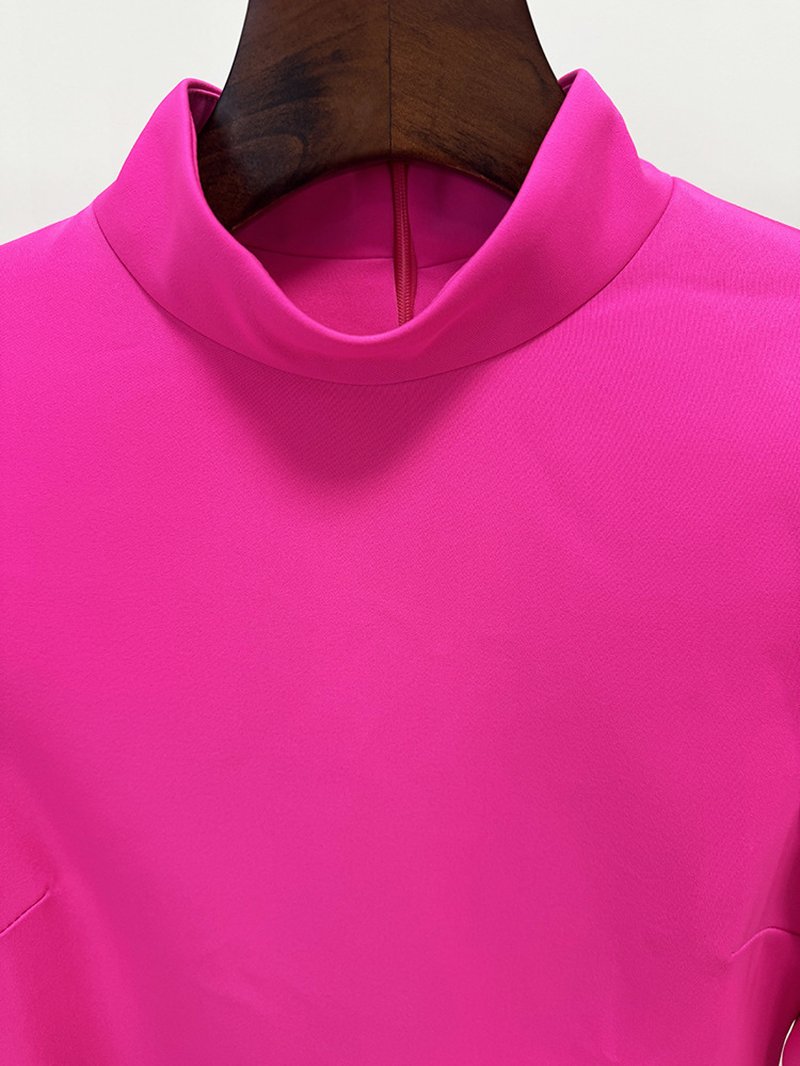 Pink Turtleneck Puff Sleeve Maxi Dress H6999