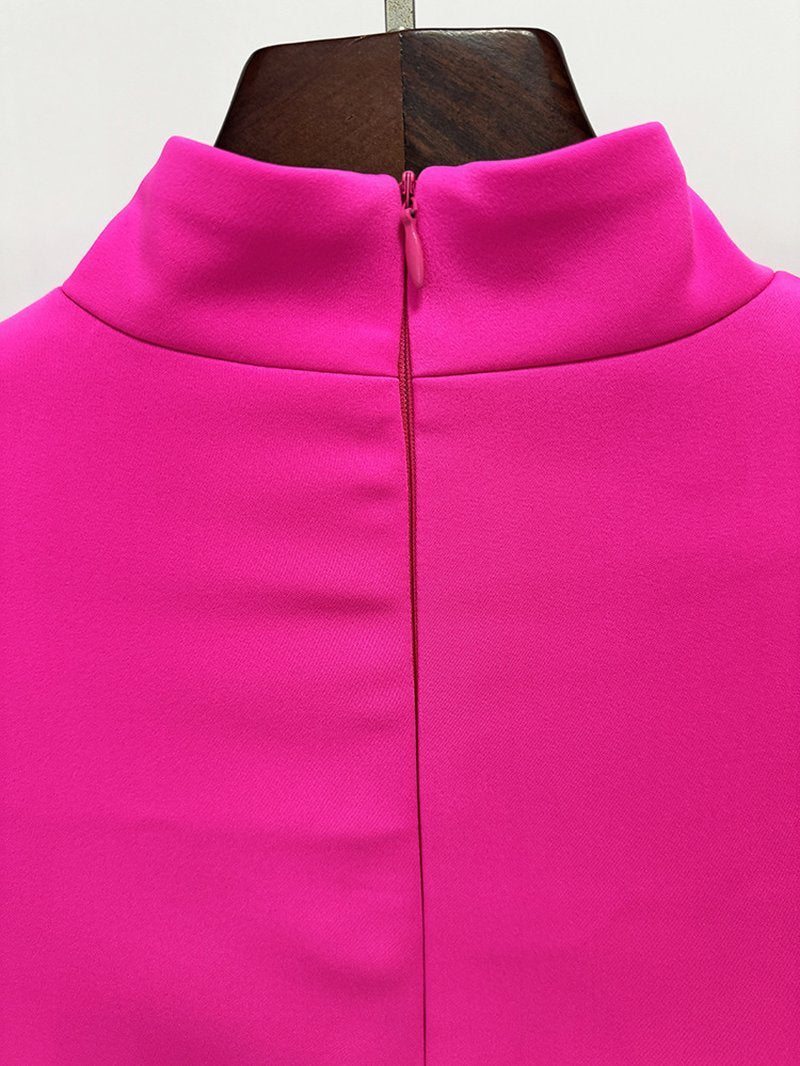 Pink Turtleneck Puff Sleeve Maxi Dress H6999
