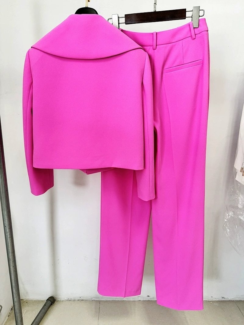 Pink Tuxedo Suit with Crop Jacket H6367