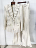 Pinstripe Cream Tailored Suit Set H7042