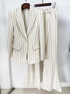 Pinstripe Cream Tailored Suit Set H7042