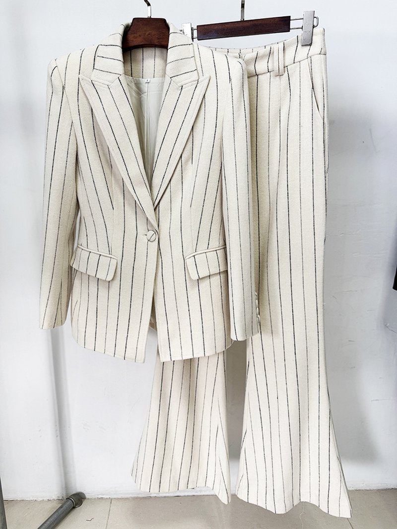 Pinstripe Cream Tailored Suit Set H7042