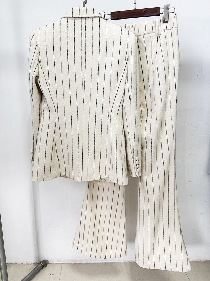 Pinstripe Cream Tailored Suit Set H7042