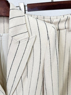 Pinstripe Cream Tailored Suit Set H7042