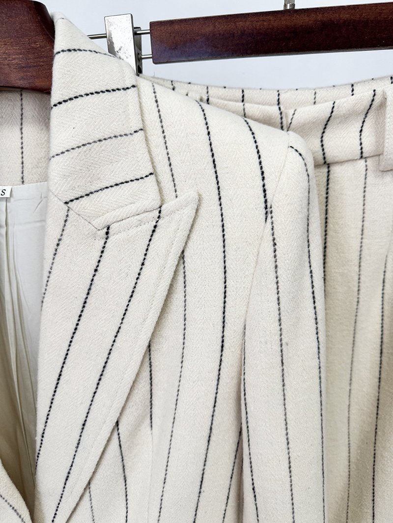 Pinstripe Cream Tailored Suit Set H7042