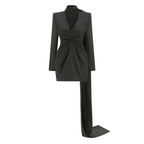 Pinstripe Long Sleeve Mini Dress with Train H7124