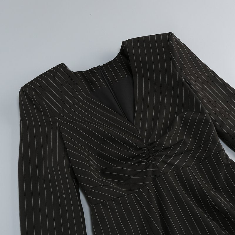 Pinstripe Long Sleeve Mini Dress with Train H7124