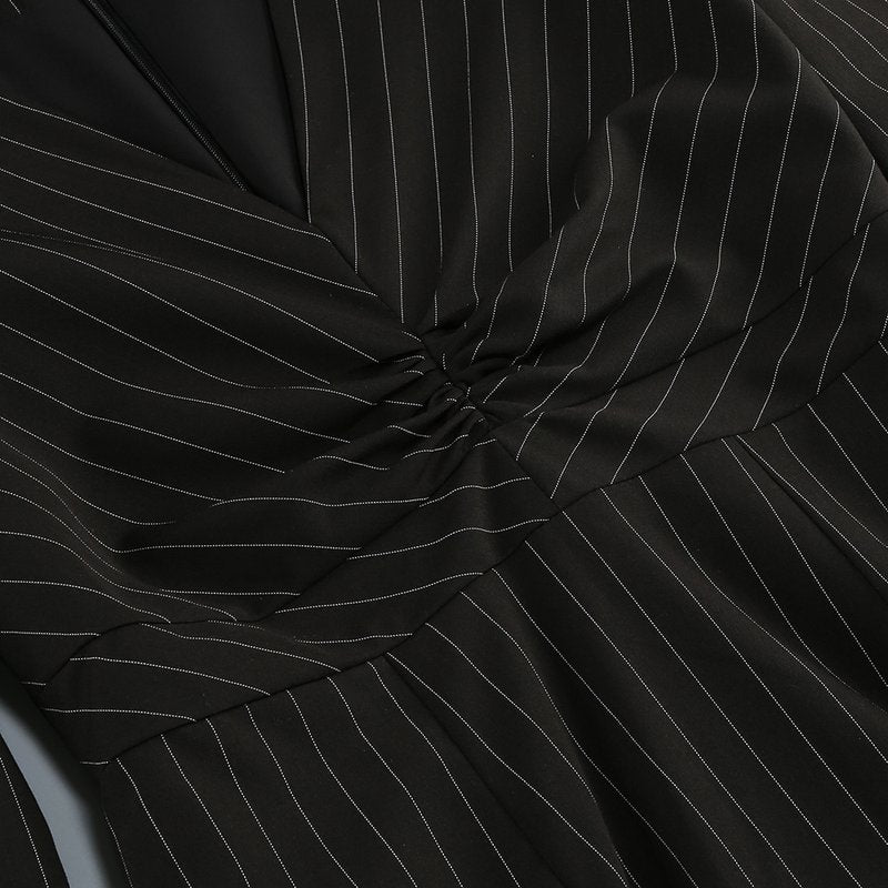 Pinstripe Long Sleeve Mini Dress with Train H7124
