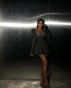Pinstripe Sequin Square Neck Mini Dress H6261