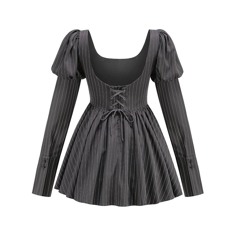 Pinstripe Sequin Square Neck Mini Dress H6261