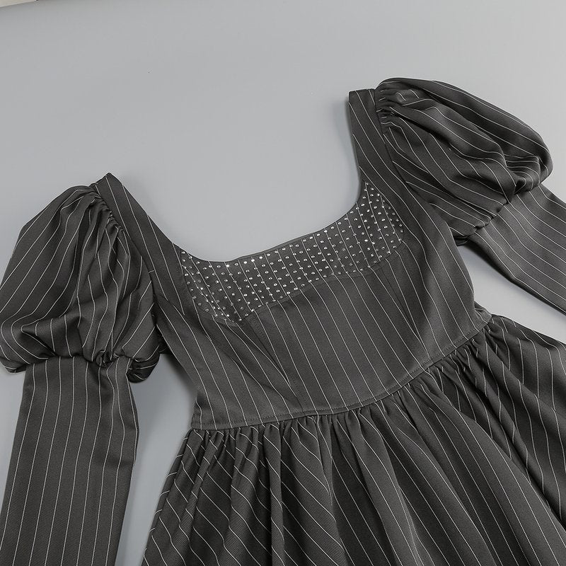 Pinstripe Sequin Square Neck Mini Dress H6261