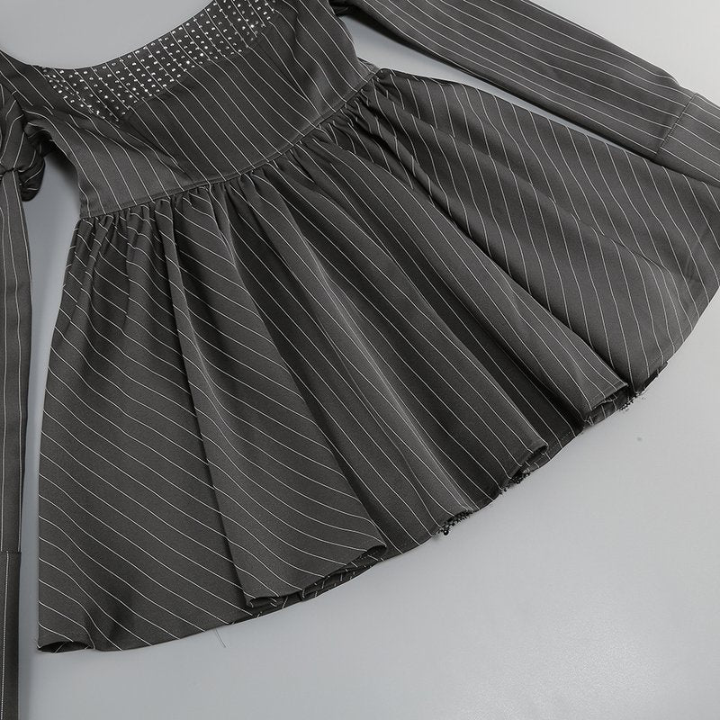Pinstripe Sequin Square Neck Mini Dress H6261