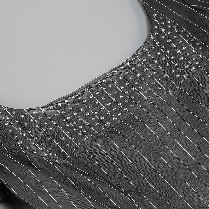 Pinstripe Sequin Square Neck Mini Dress H6261