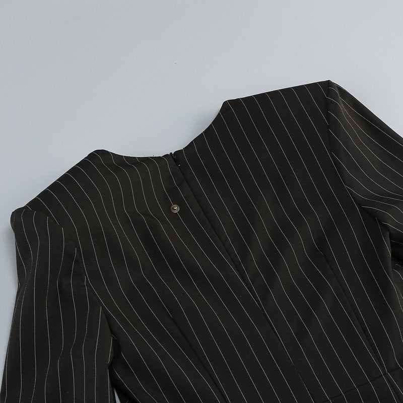Pinstripe V-Neck Mini Dress with Train H7124