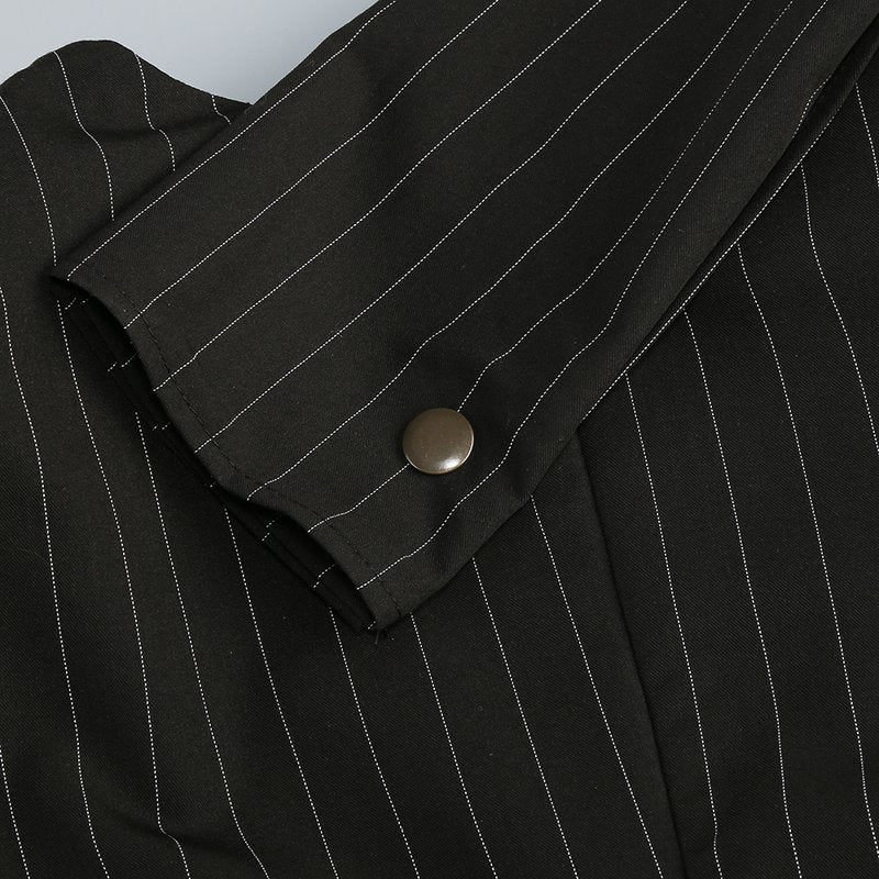 Pinstripe V-Neck Mini Dress with Train H7124