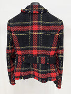 Plaid Fringe Blazer with Belt H7083