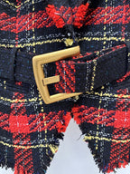 Plaid Fringe Blazer with Belt H7083