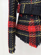 Plaid Fringe Blazer with Belt H7083