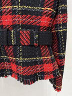 Plaid Fringe Blazer with Belt H7083
