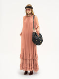 Pleated Tulle Maxi Dress with Ruffles H7137