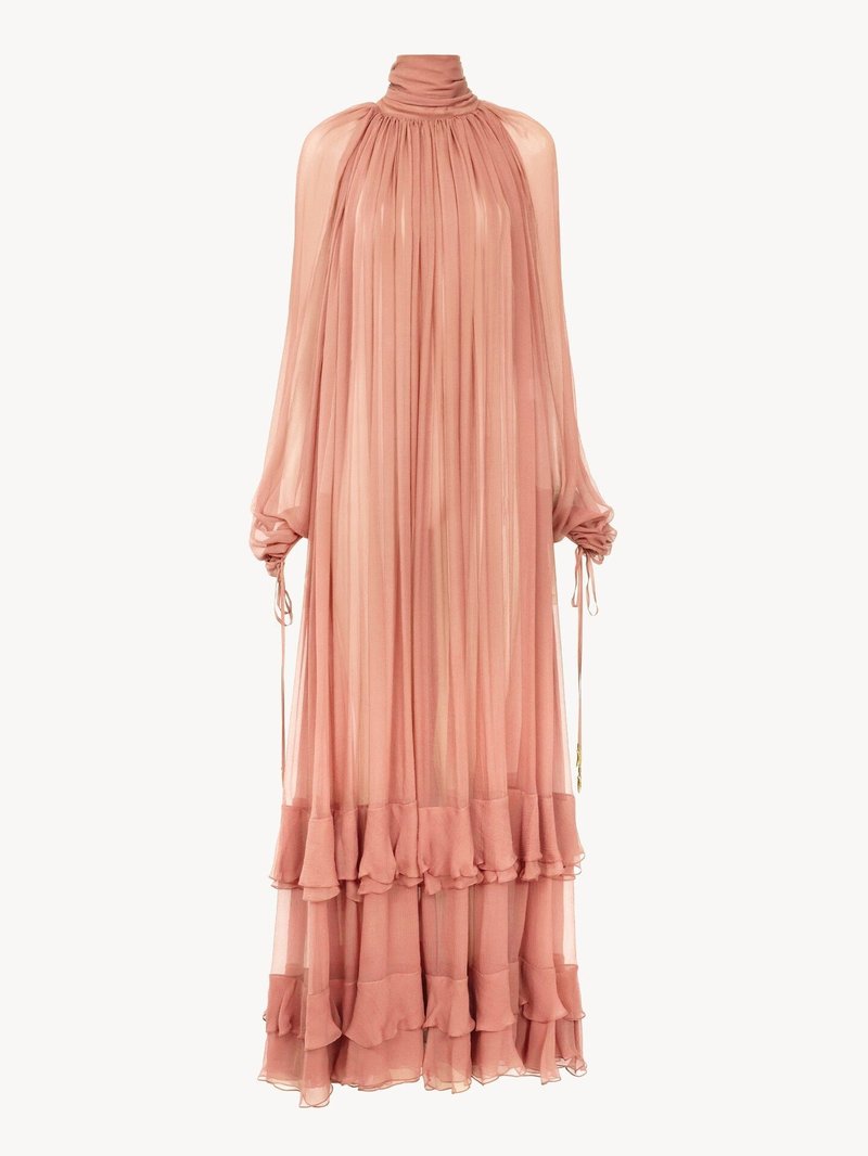 Pleated Tulle Maxi Dress with Ruffles H7137