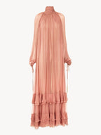 Pleated Tulle Maxi Dress with Ruffles H7137