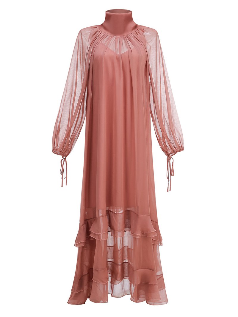 Pleated Tulle Maxi Dress with Ruffles H7137