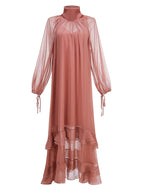 Pleated Tulle Maxi Dress with Ruffles H7137