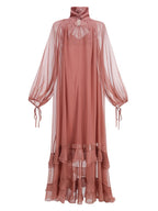 Pleated Tulle Maxi Dress with Ruffles H7137