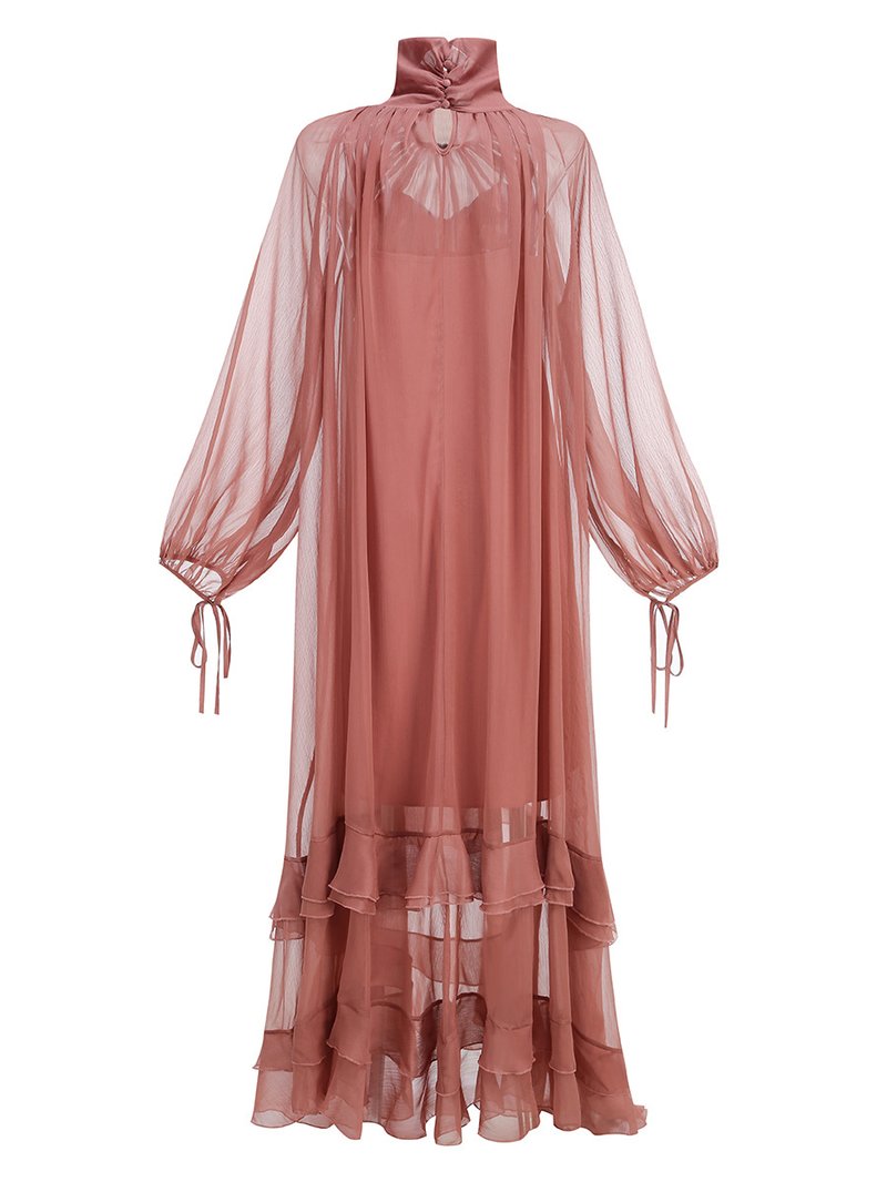Pleated Tulle Maxi Dress with Ruffles H7137