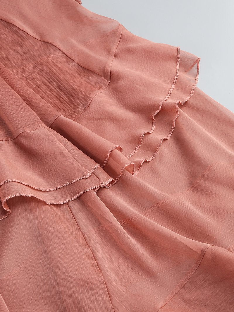 Pleated Tulle Maxi Dress with Ruffles H7137