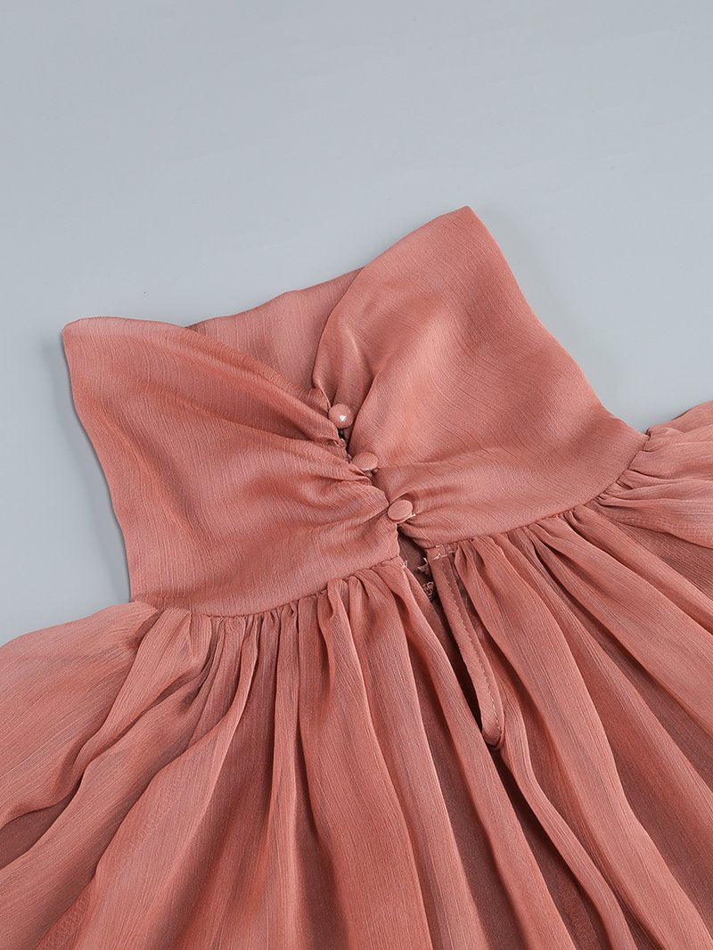 Pleated Tulle Maxi Dress with Ruffles H7137