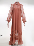 Pleated Tulle Maxi Dress with Ruffles H7137