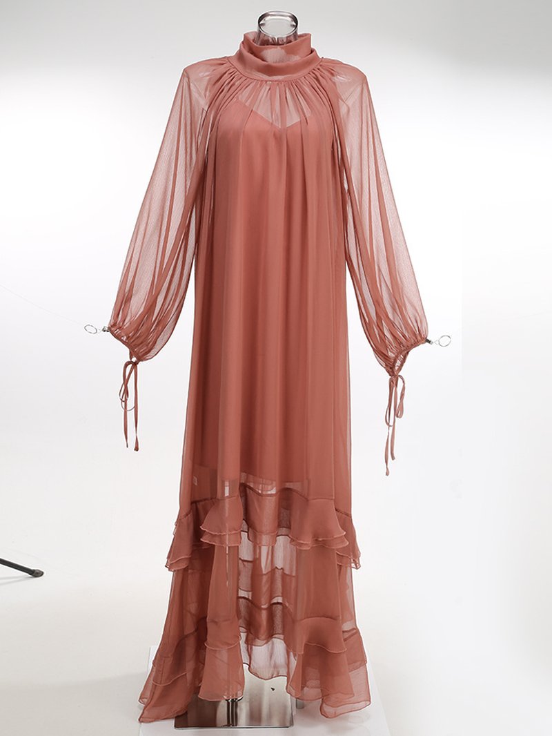 Pleated Tulle Maxi Dress with Ruffles H7137