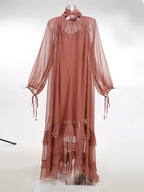 Pleated Tulle Maxi Dress with Ruffles H7137