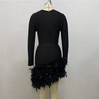 Plunging Feather Hem Mini Dress H6154