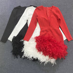 Plunging Feather Hem Mini Dress H6154