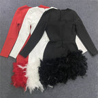 Plunging Feather Hem Mini Dress H6154