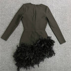 Plunging Feather Hem Mini Dress H6154
