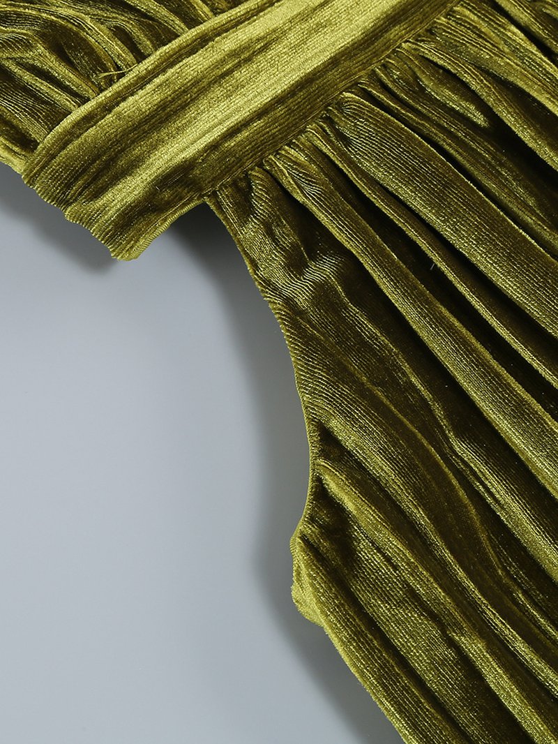 Plunging Velvet Pleated Midi Dress H6172