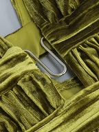 Plunging Velvet Pleated Midi Dress H6172