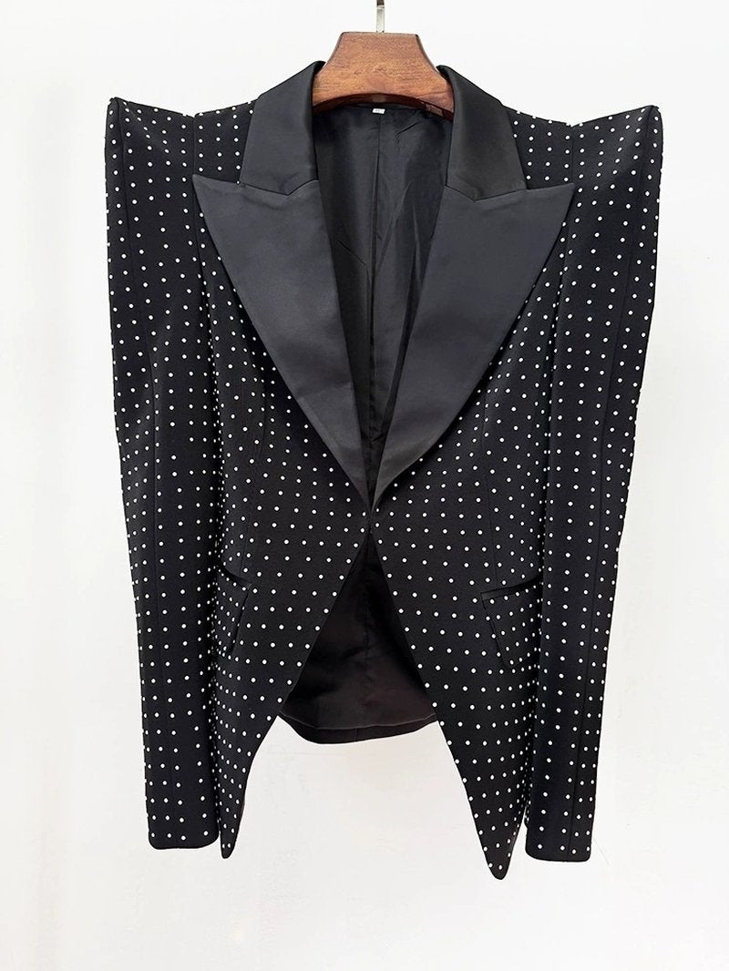 Polka Dot Blazer Beaded Mini Skirt Set H6604
