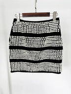 Polka Dot Blazer Beaded Mini Skirt Set H6604