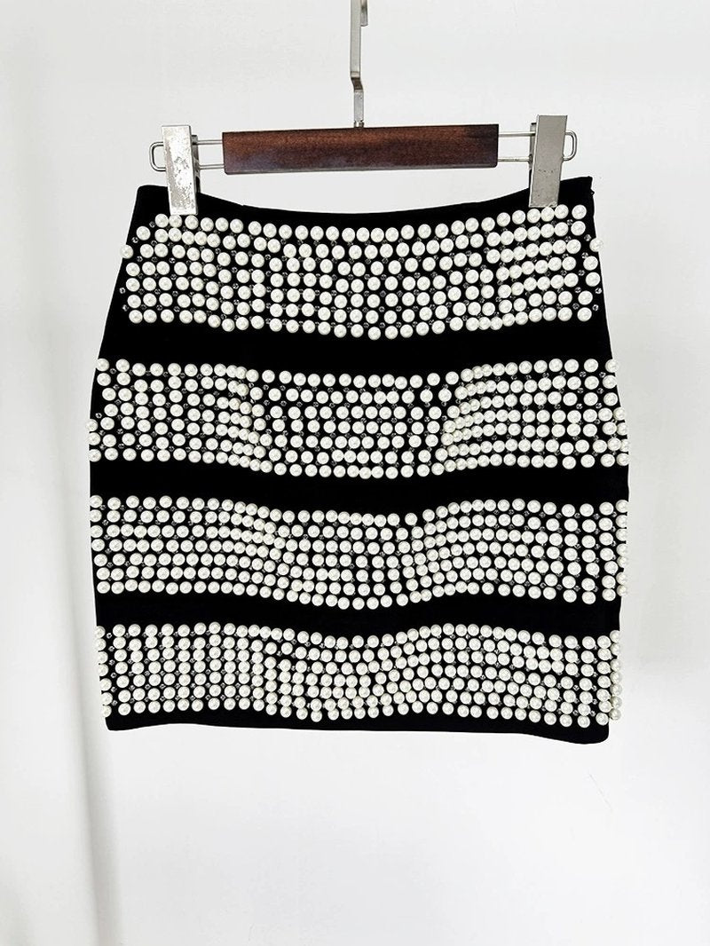 Polka Dot Blazer Beaded Mini Skirt Set H6604